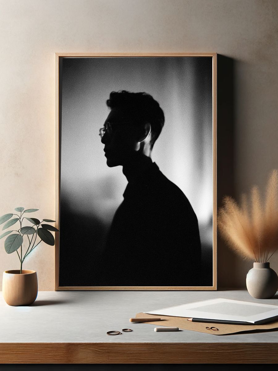 Silhouette Portrait Black-White Poster. — room view 2