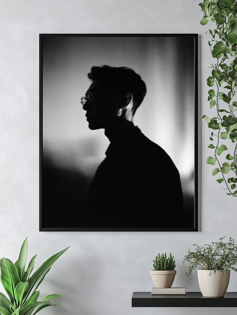 Silhouette Portrait Black-White Poster. — room view 4