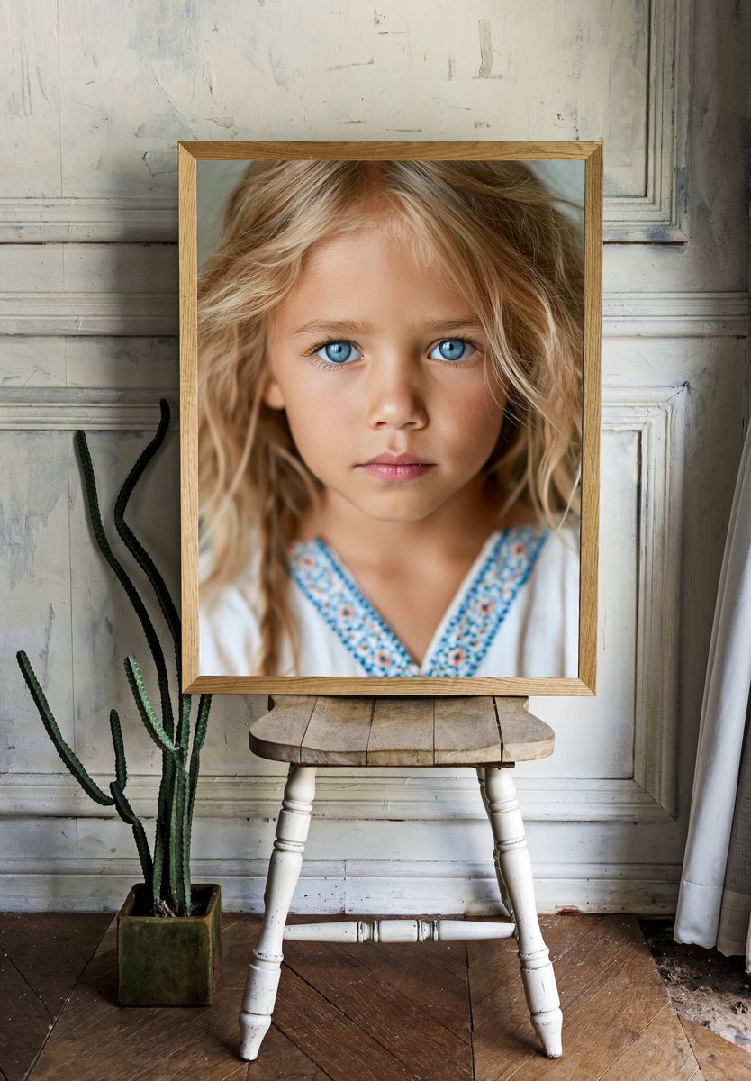 Blue-Eyed Child Portrait Print. — room view 1