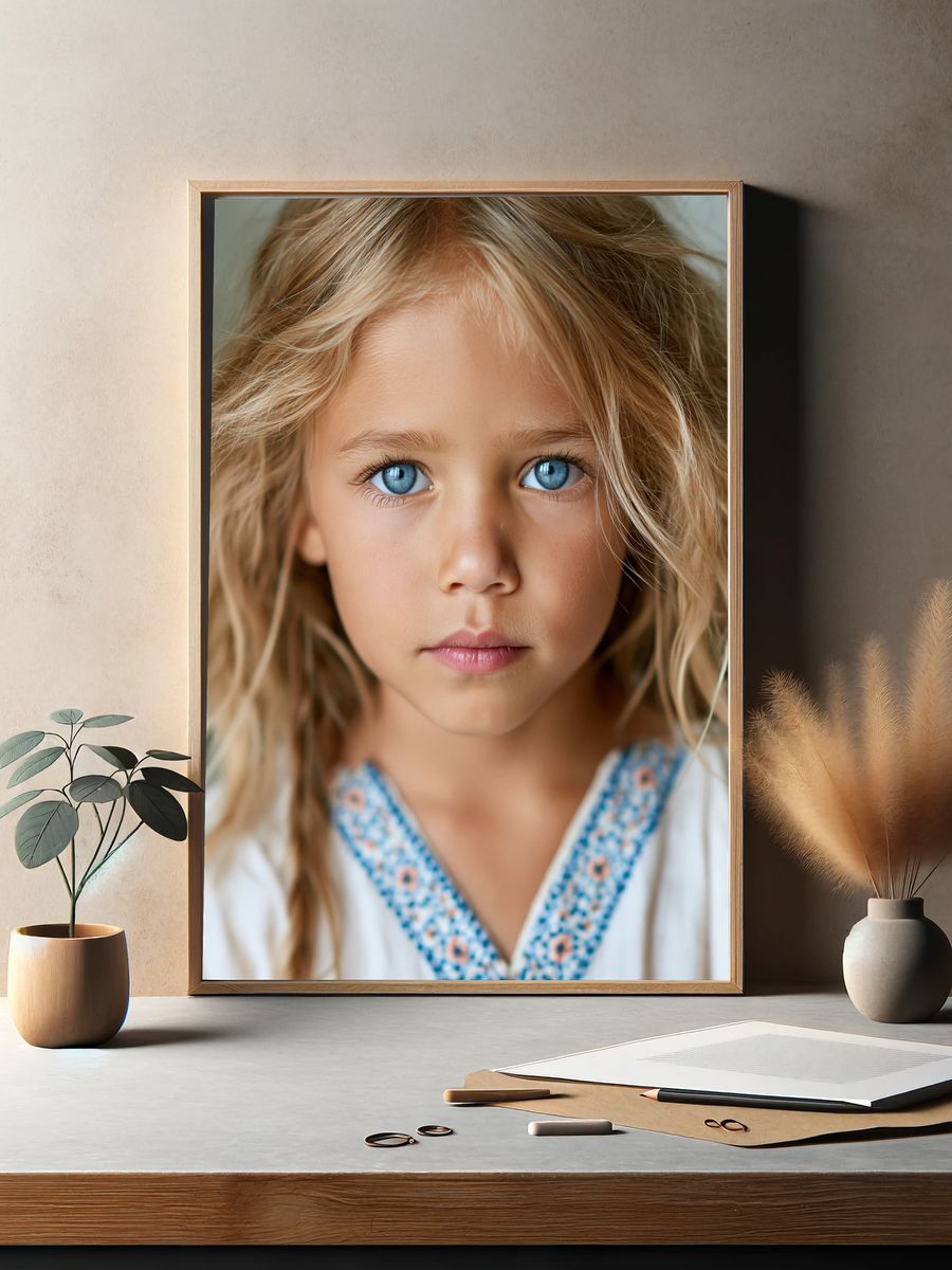 Blue-Eyed Child Portrait Print. — room view 2