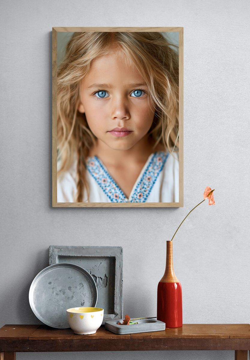 Blue-Eyed Child Portrait Print. — room view 3