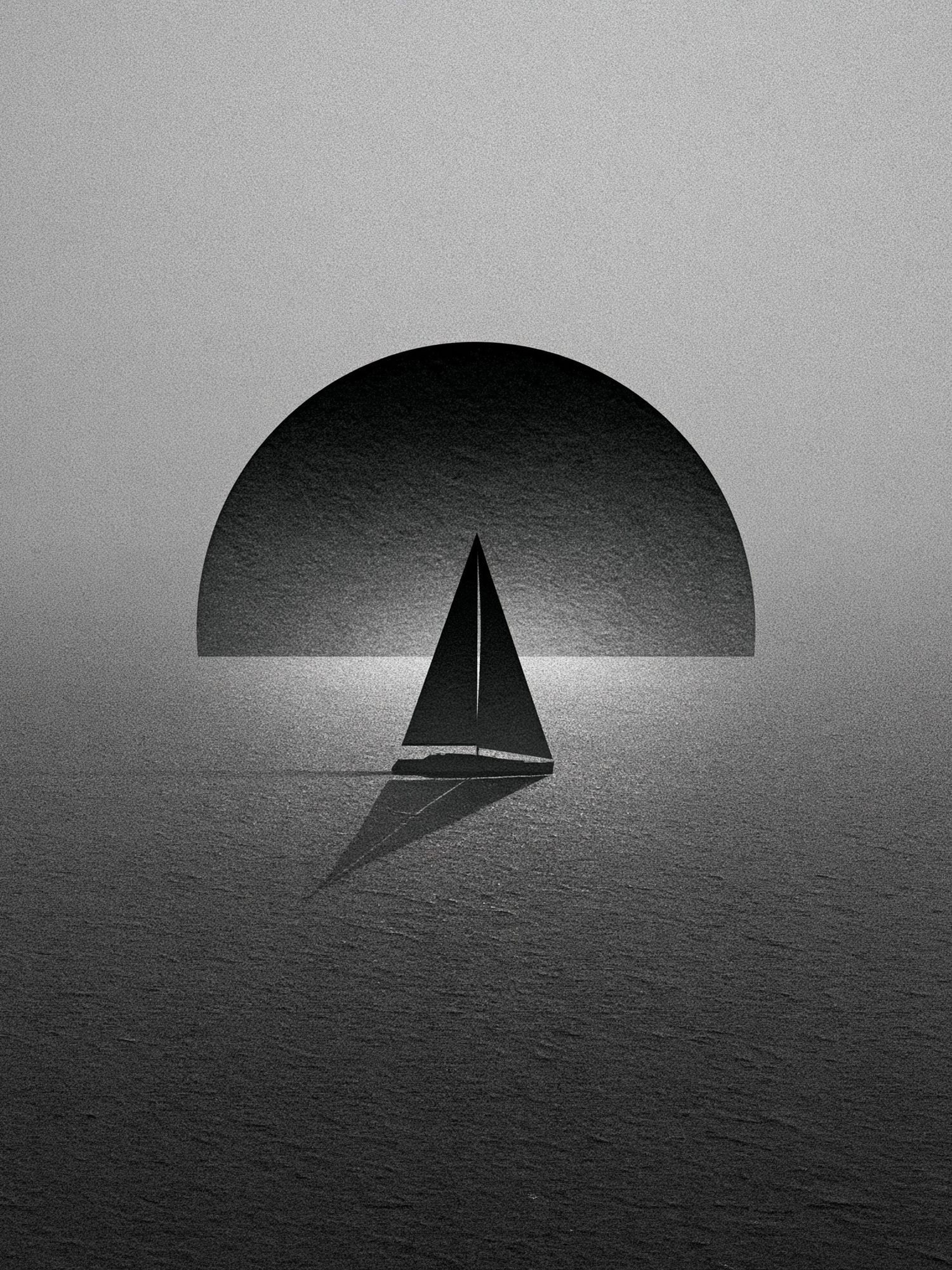 Sailboat Silhouette Black-White Print. poster — photography art