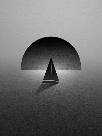 Sailboat Silhouette Black-White Print.