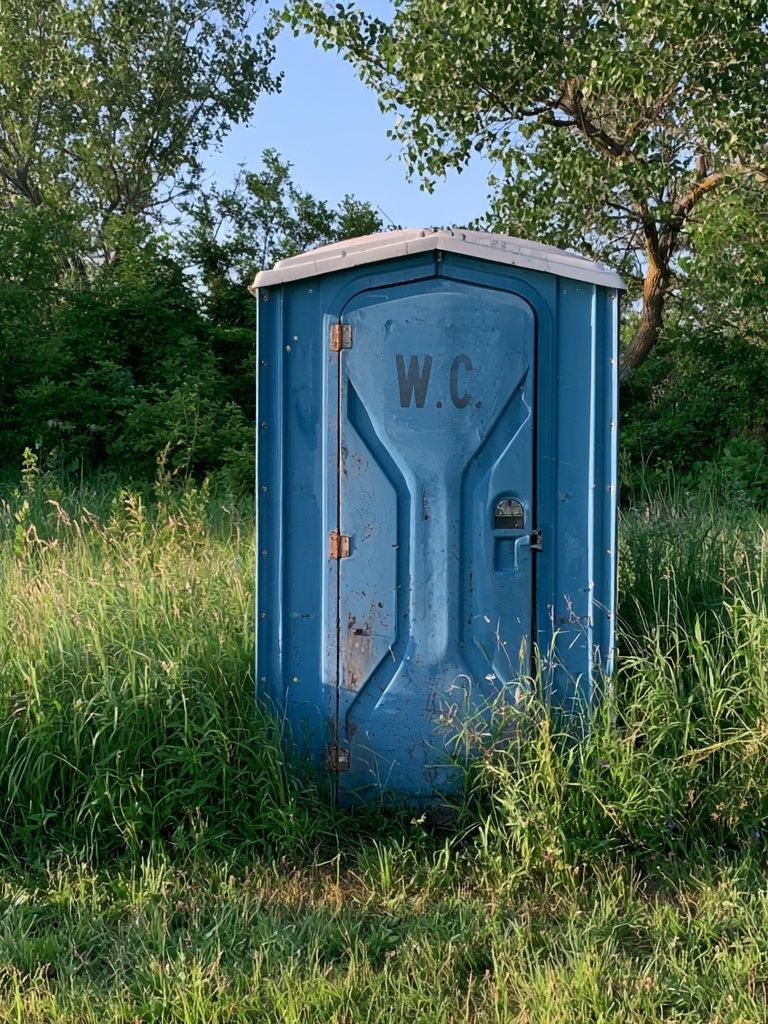 Blue Portable Toilet Photography Poster. poster detail