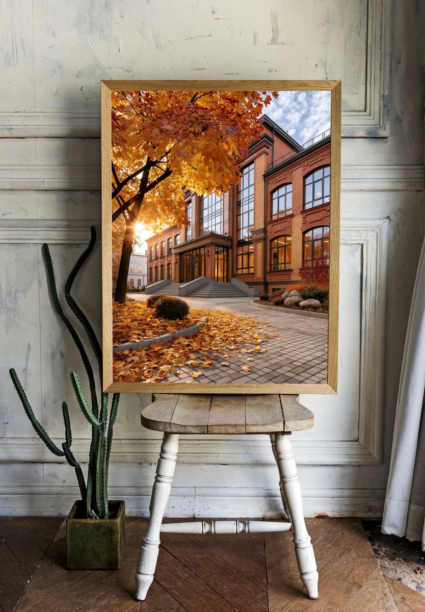 Autumn Brick Building Photography Poster. room preview