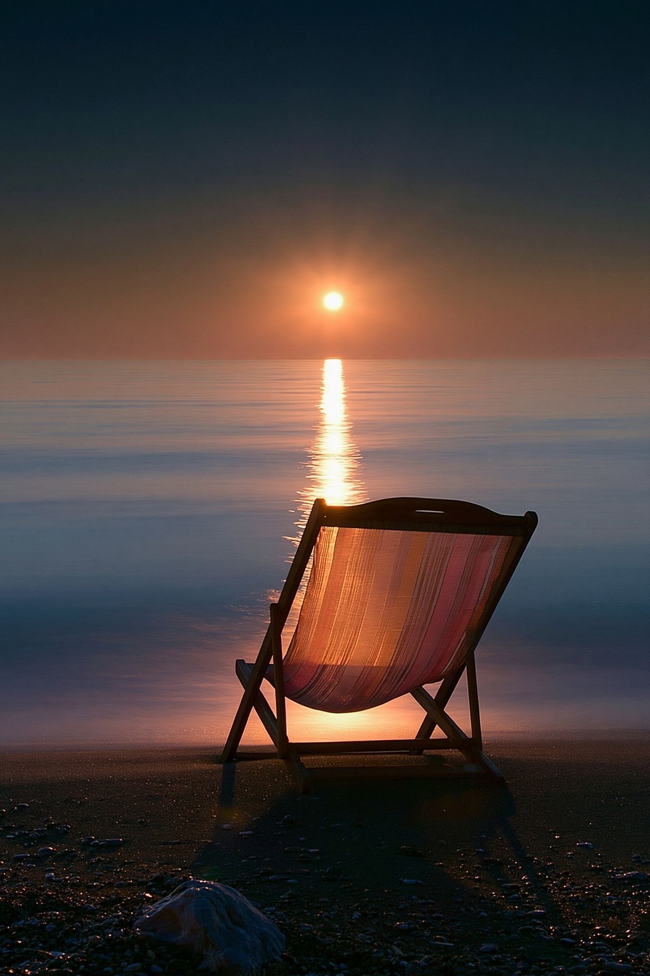 Sunset Beach Chair Photography Poster. poster detail