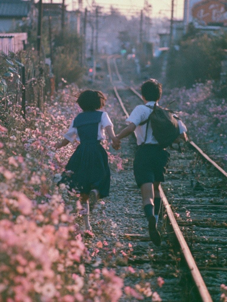 Children Running on Tracks Photography Poster. poster detail