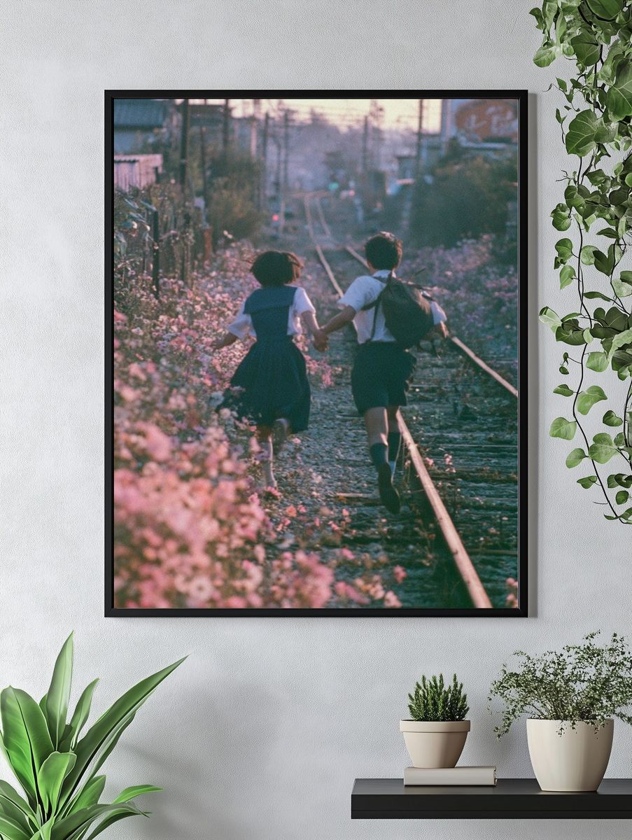 Children Running on Tracks Photography Poster. — room view 4