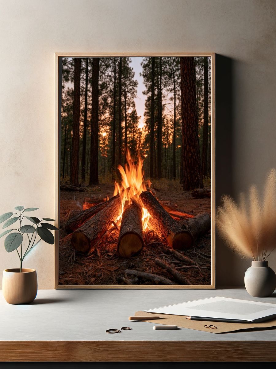 Forest Campfire Photography Poster. — room view 2