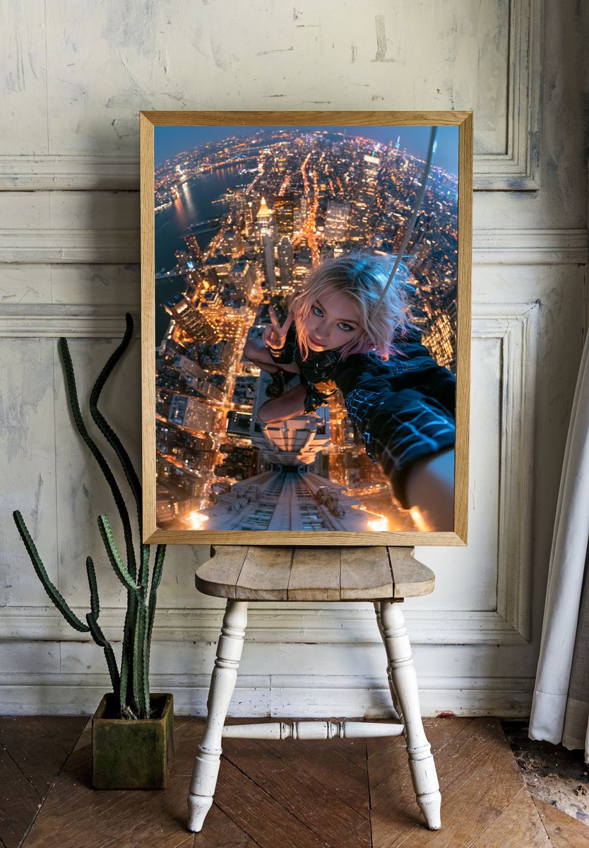 City Skyline Selfie Photography Poster. — room view 1