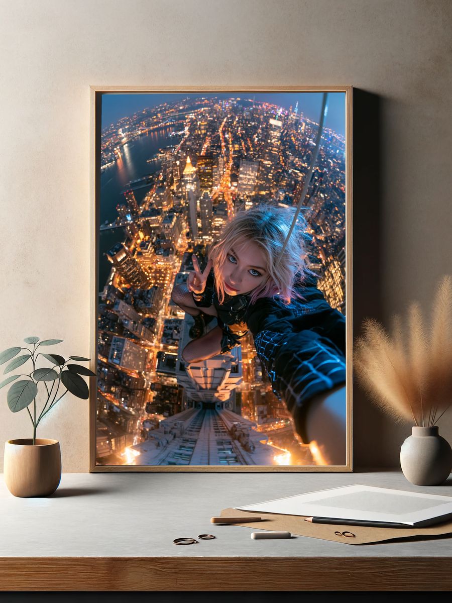 City Skyline Selfie Photography Poster. — room view 2