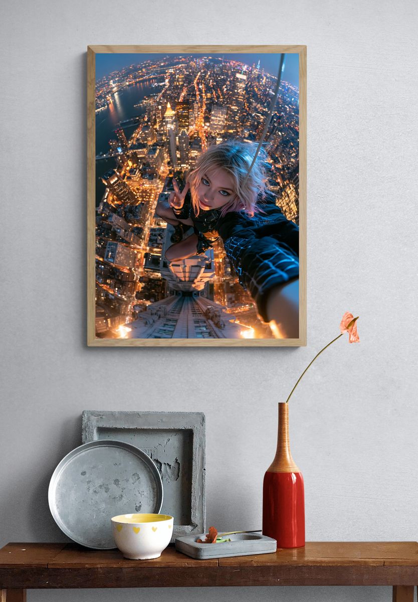 City Skyline Selfie Photography Poster. — room view 3