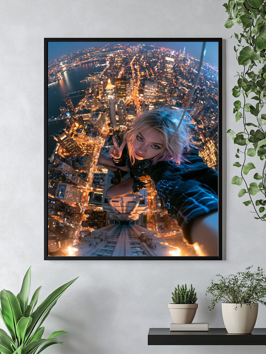 City Skyline Selfie Photography Poster. — room view 4