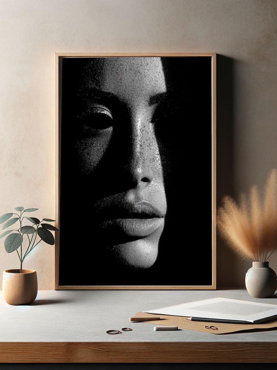 Monochrome Face Portrait Print. — room view 2