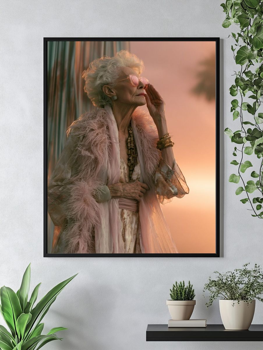 Elderly Woman at Sunset Photography Poster. — room view 4