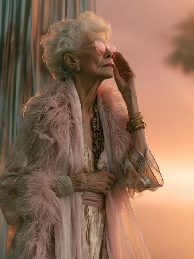 Elderly Woman at Sunset Photography Poster. poster