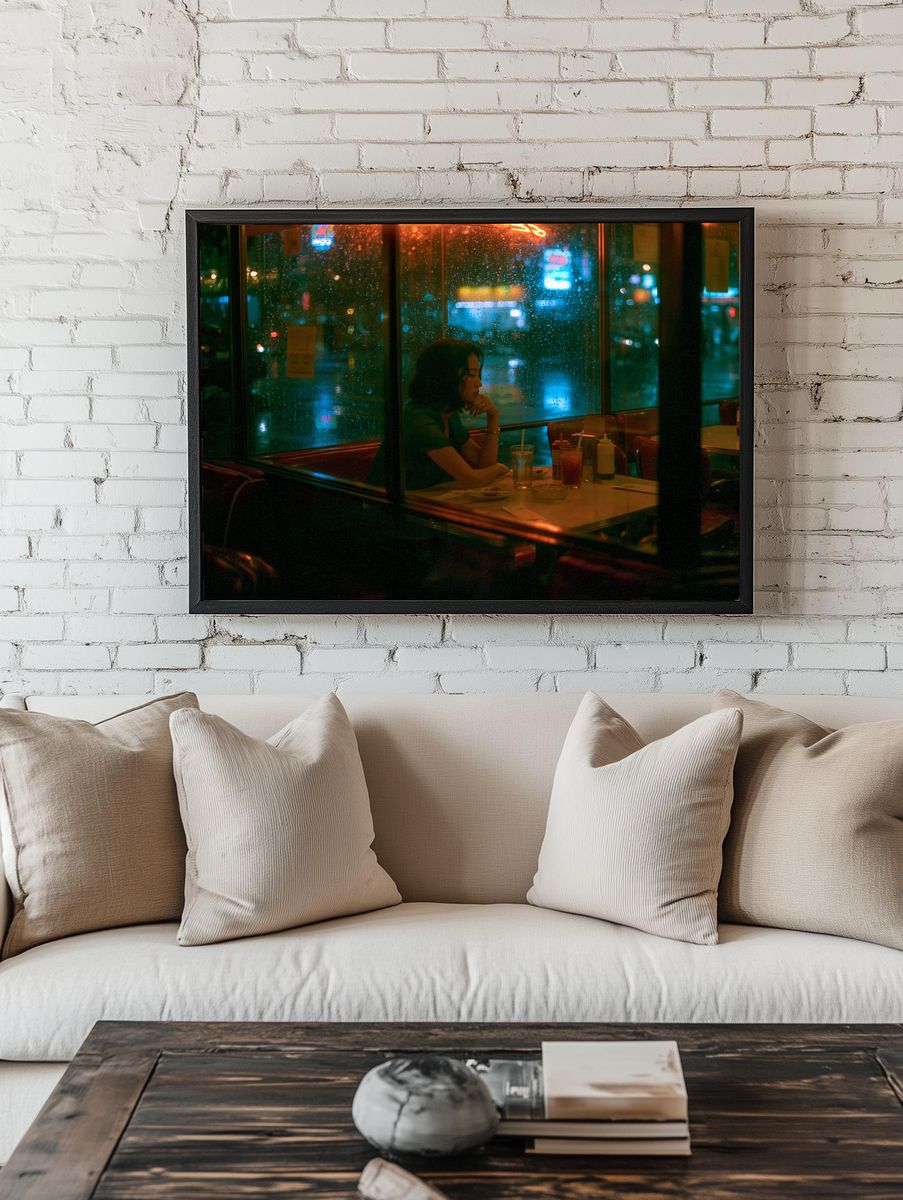 Rainy Diner Night Photography Poster. room preview
