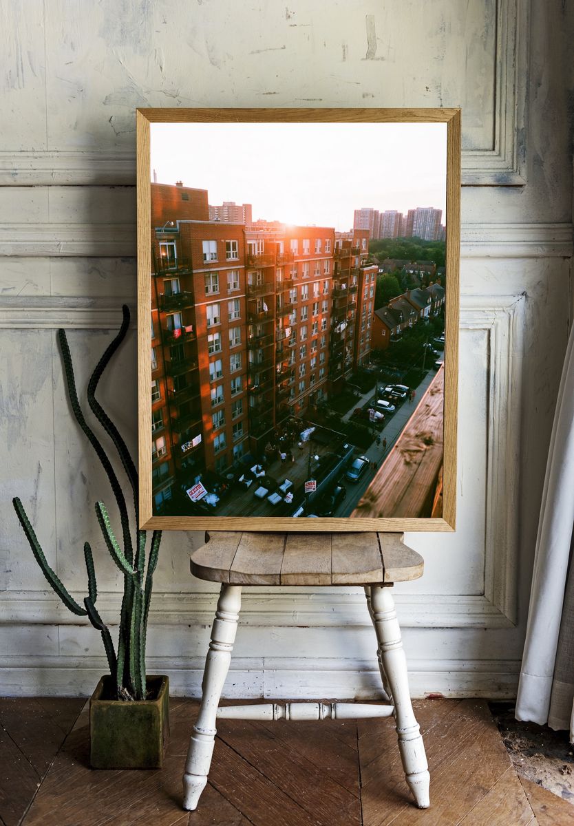 Sunset Apartment Blocks Photography Poster. — room view 1