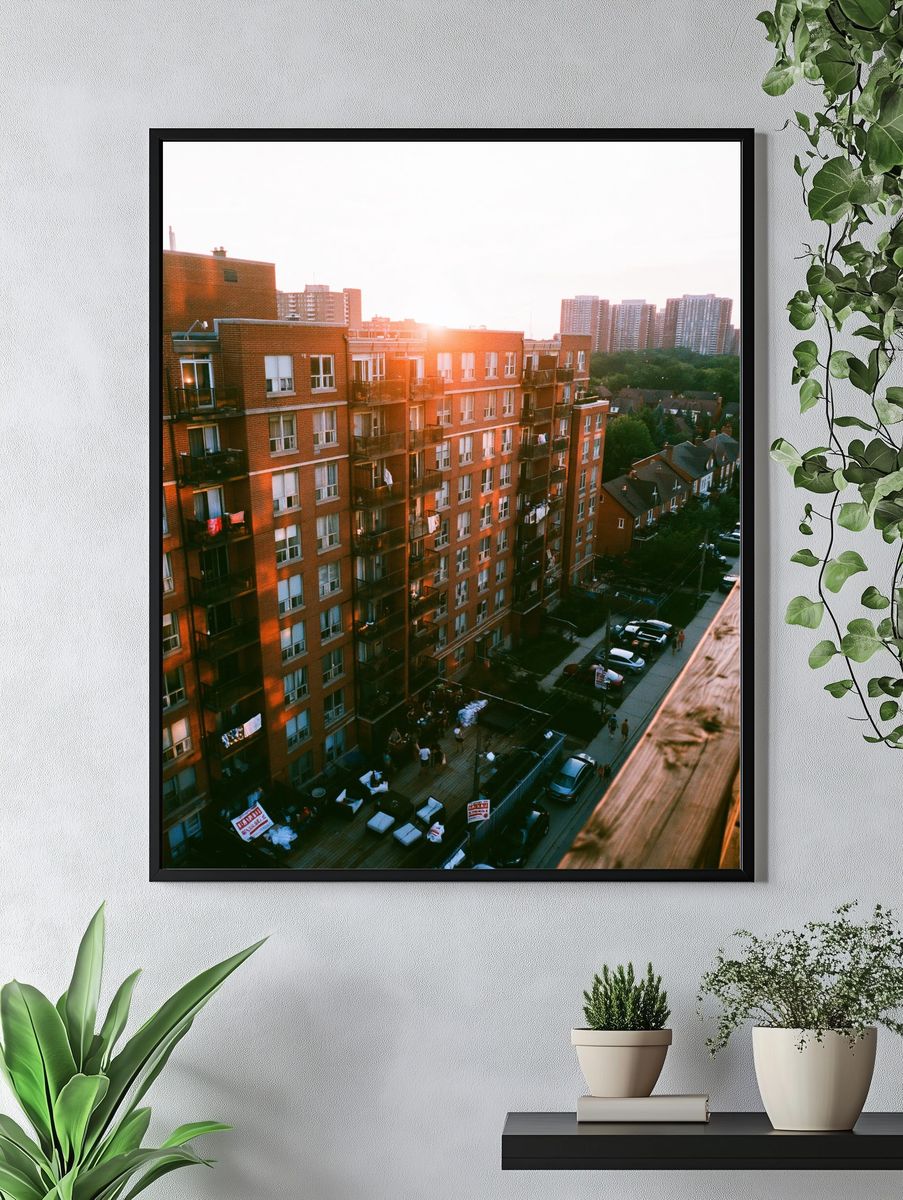 Sunset Apartment Blocks Photography Poster. — room view 4