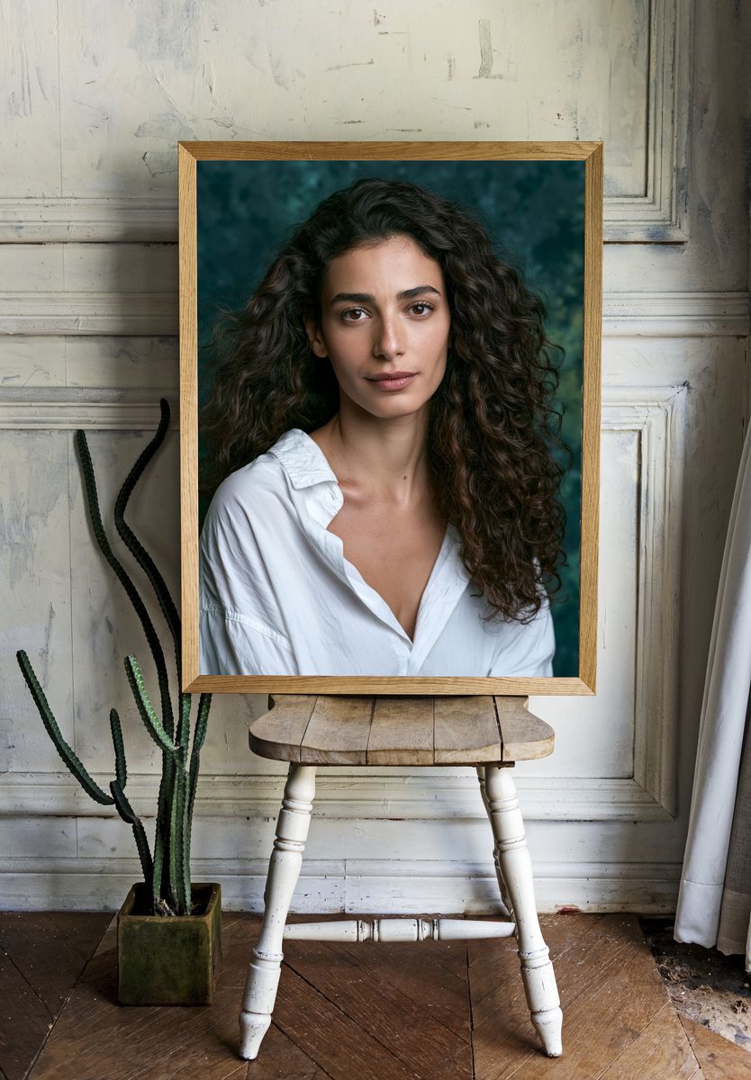 Curly-Haired Portrait Photography Poster. — room view 1