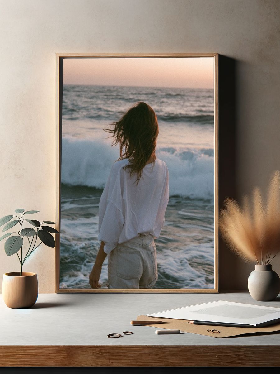 Woman at the Seashore Photography Poster. — room view 2