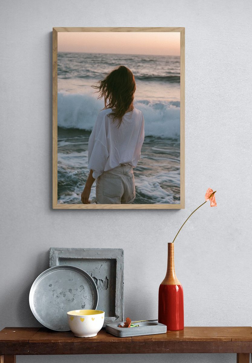 Woman at the Seashore Photography Poster. — room view 3