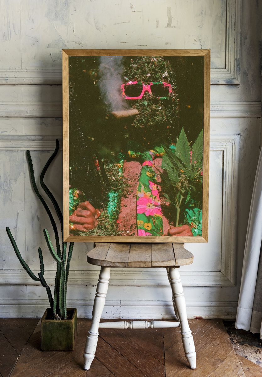 Psychedelic Floral Portrait Poster. — room view 1