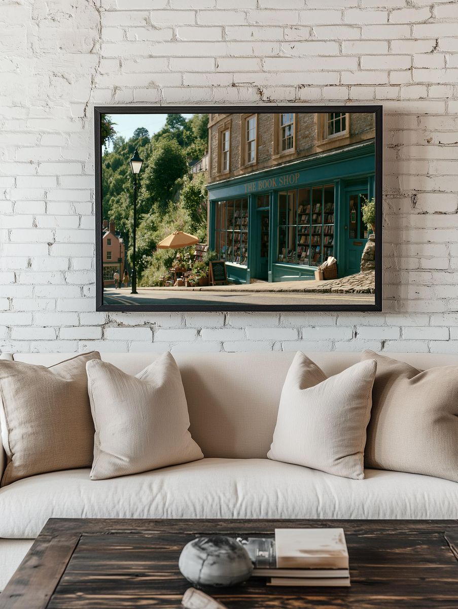 Quaint Bookshop Street Scene Poster. room preview