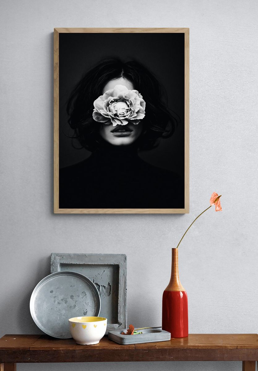 Floral Portrait Black-White Print. — room view 3
