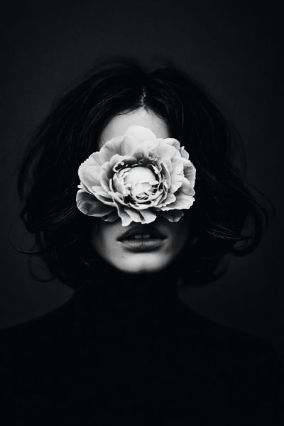 Floral Portrait Black-White Print. poster