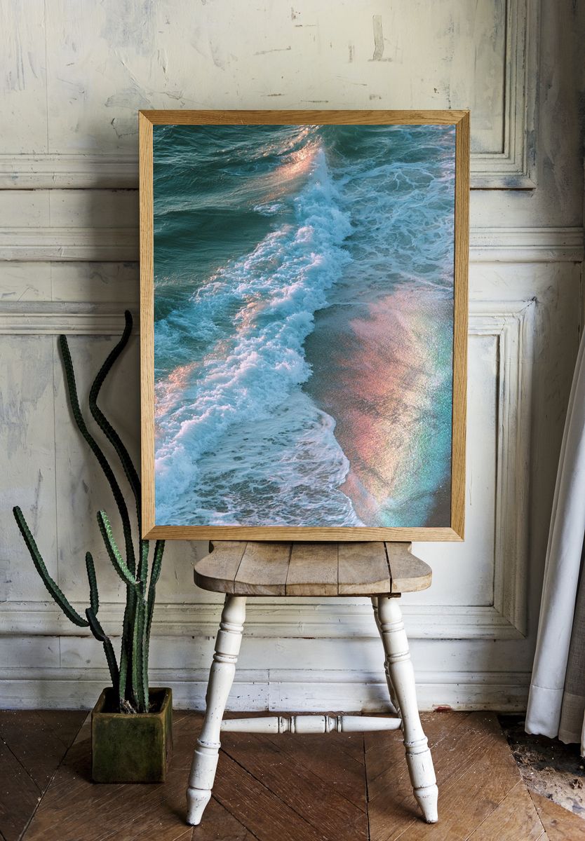Rainbow Shoreline Photography Poster. — room view 1