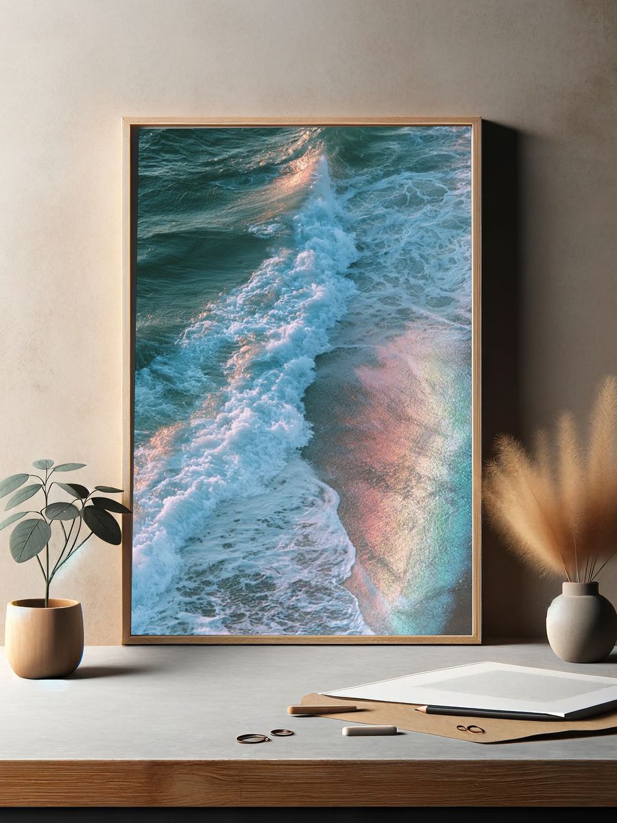 Rainbow Shoreline Photography Poster. — room view 2