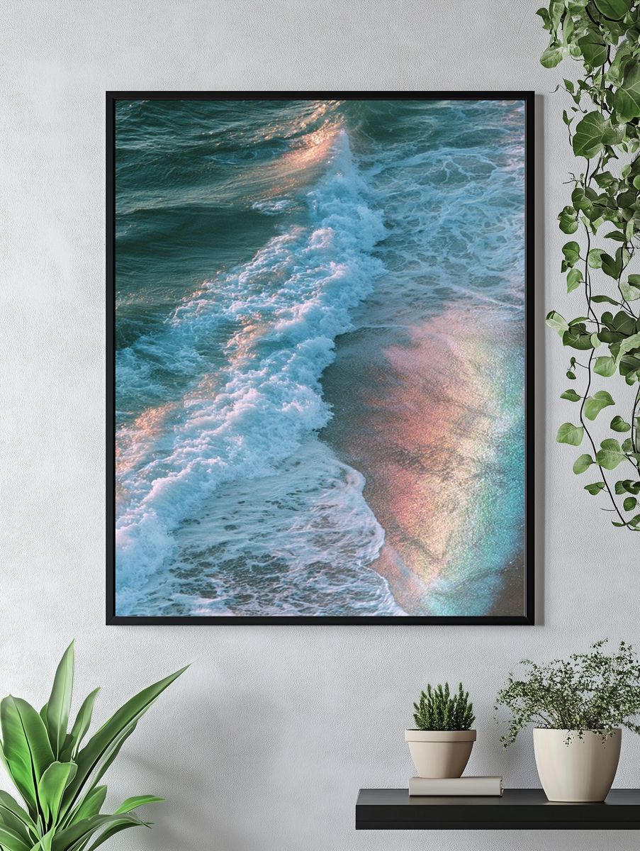 Rainbow Shoreline Photography Poster. — room view 4