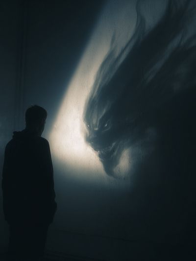 Shadow Figure and Wolf Silhouette Print. poster print
