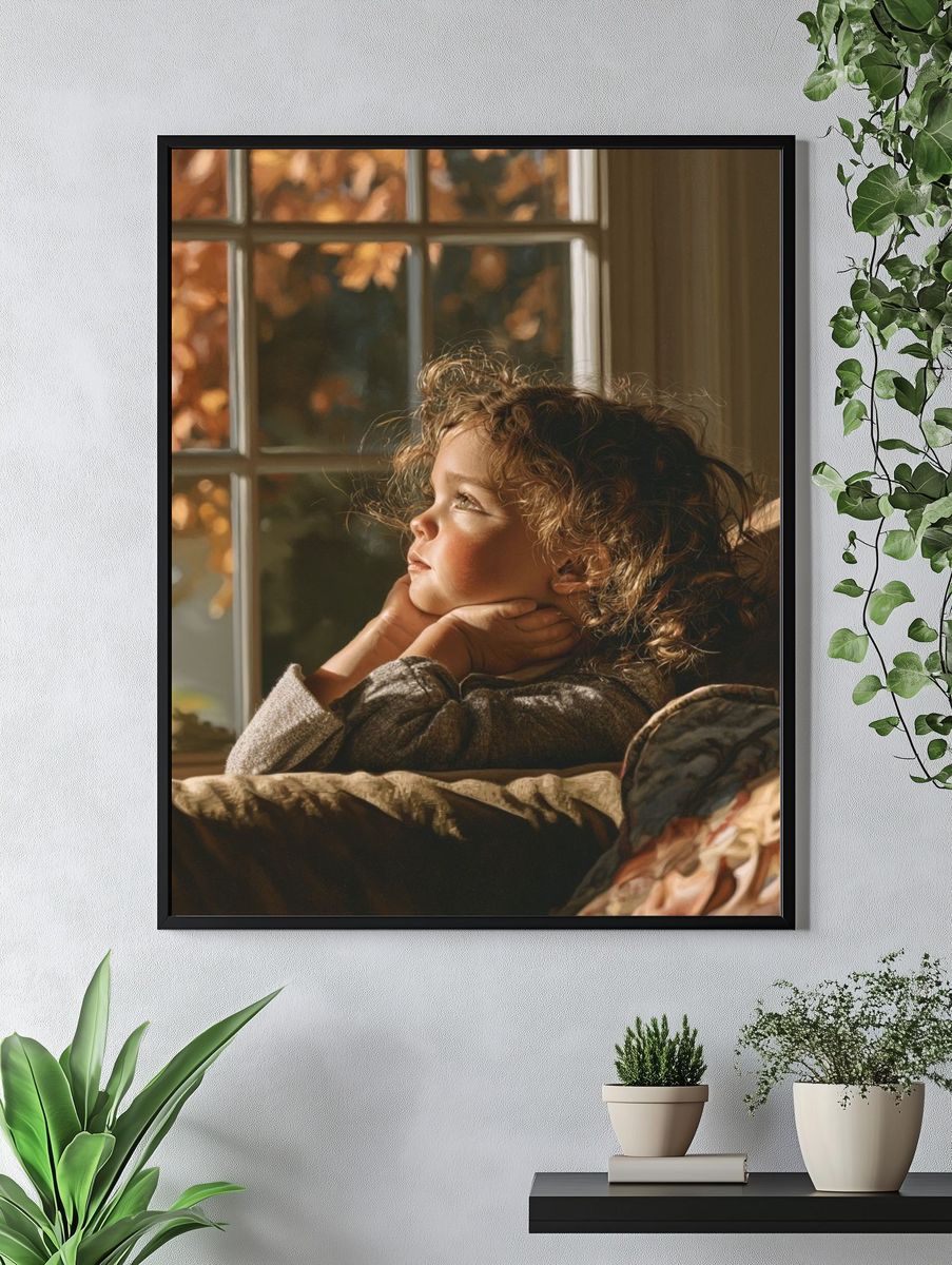 Dreamy Child by Window Portrait Print. — room view 4