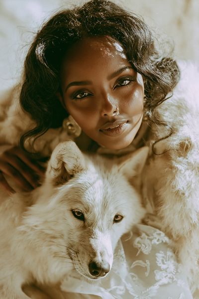 Woman and Wolf Portrait Print. poster print