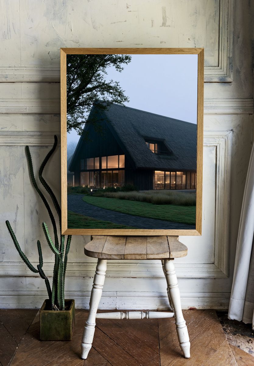 Thatched House at Dusk Photography Poster. — room view 1