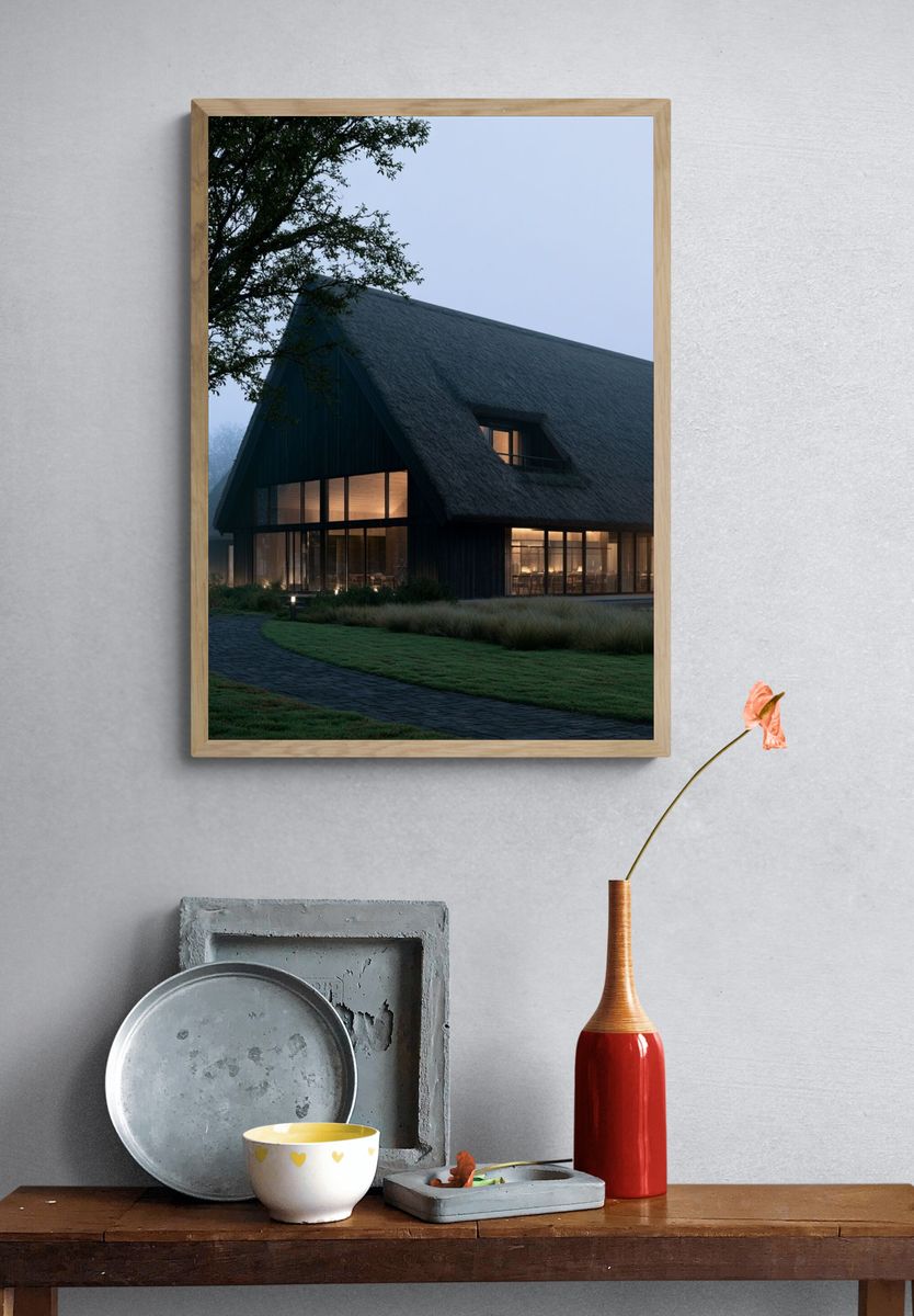 Thatched House at Dusk Photography Poster. — room view 3
