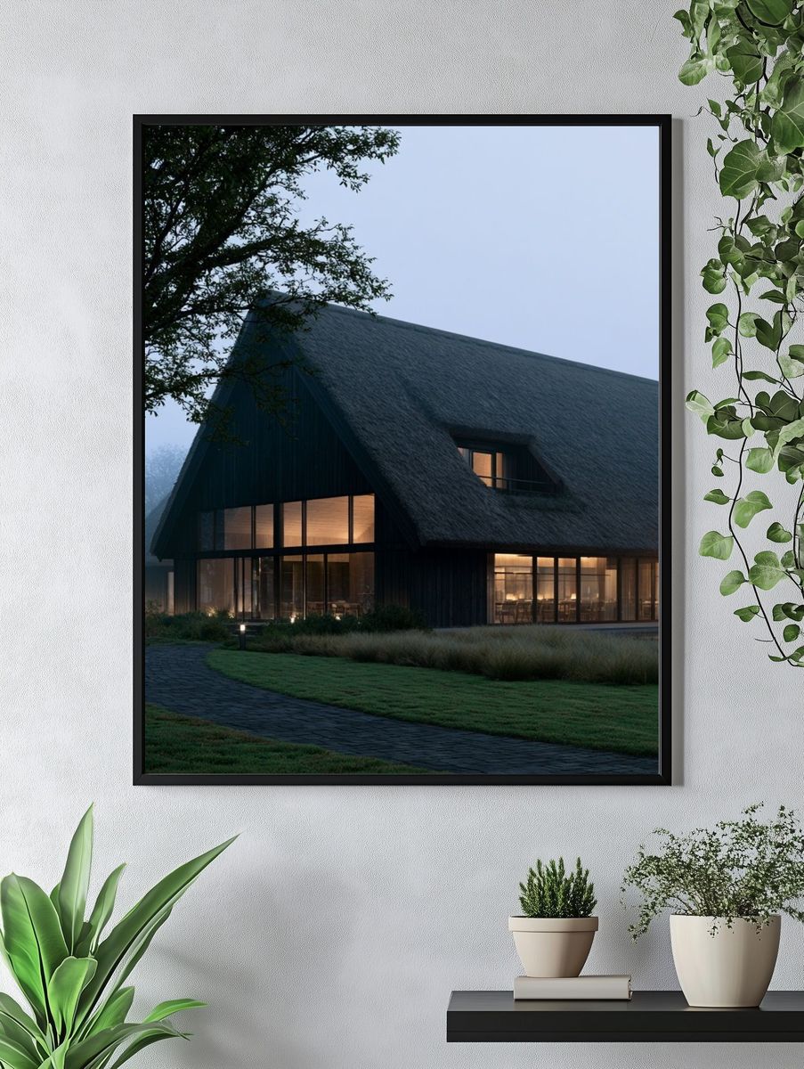 Thatched House at Dusk Photography Poster. — room view 4