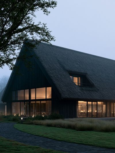 Thatched House at Dusk Photography Poster. poster print