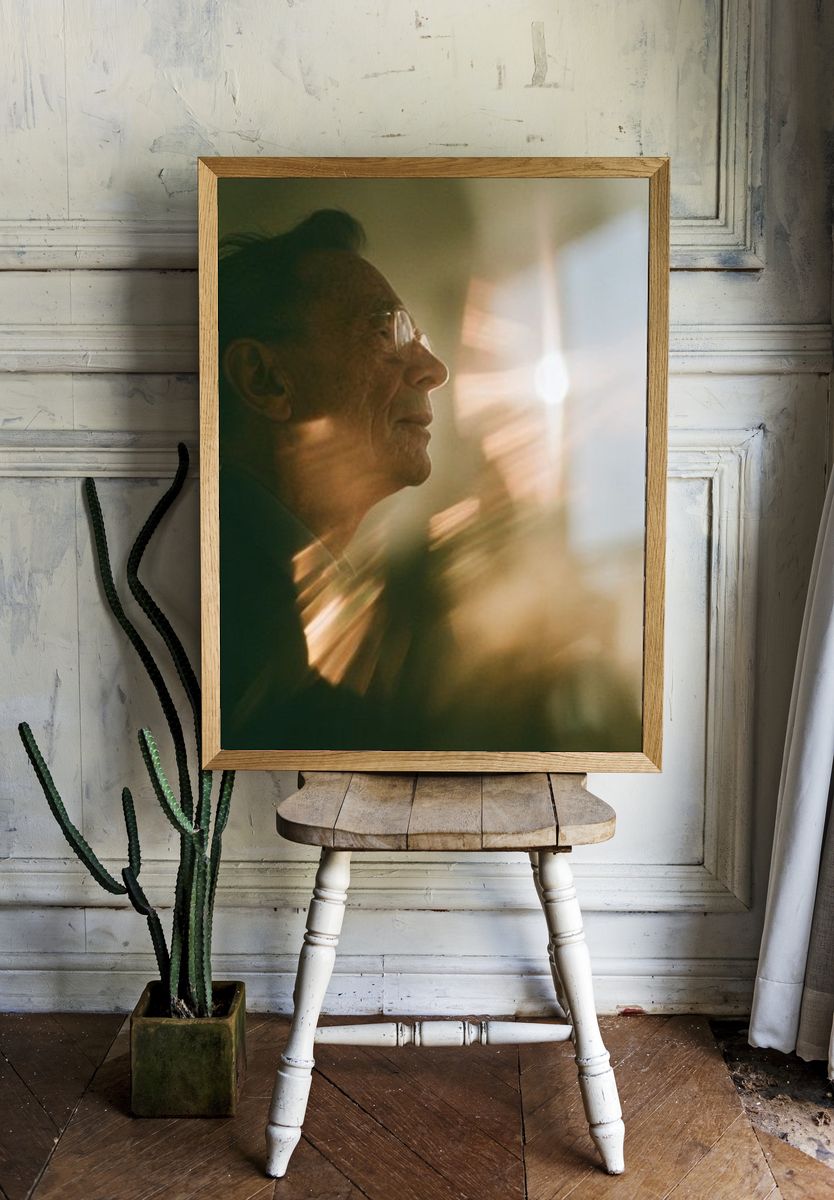 Elderly Man in Sunlight Photography Poster. — room view 1