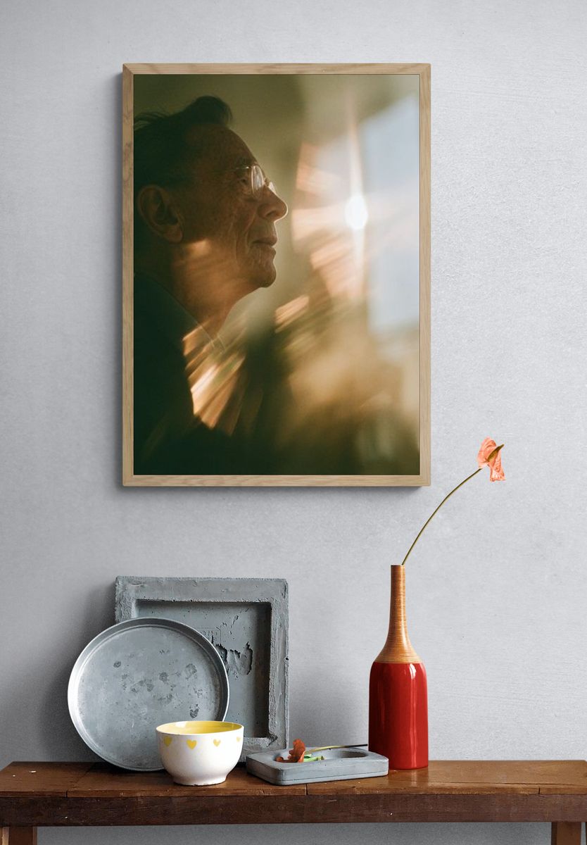 Elderly Man in Sunlight Photography Poster. — room view 3
