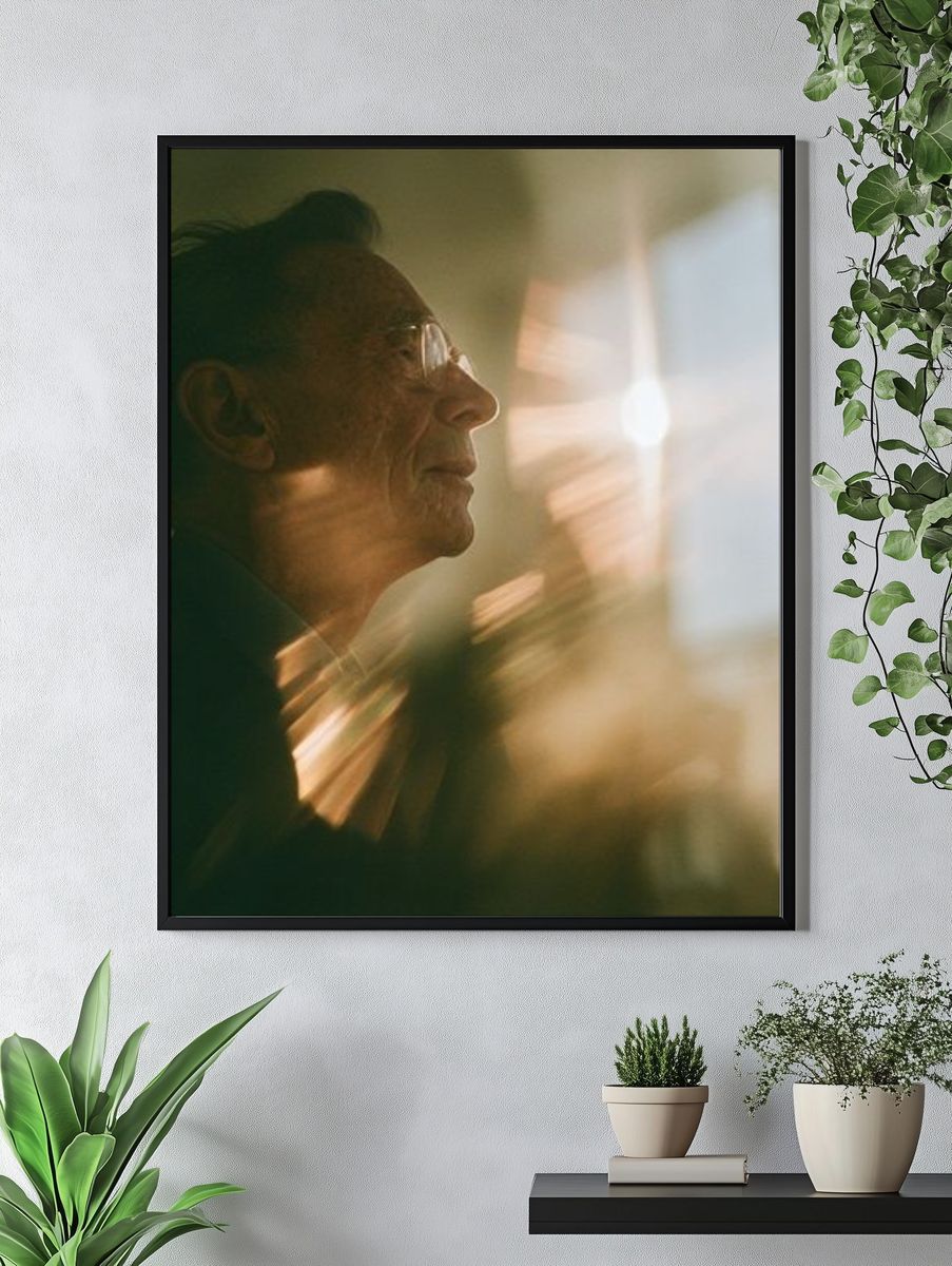 Elderly Man in Sunlight Photography Poster. — room view 4