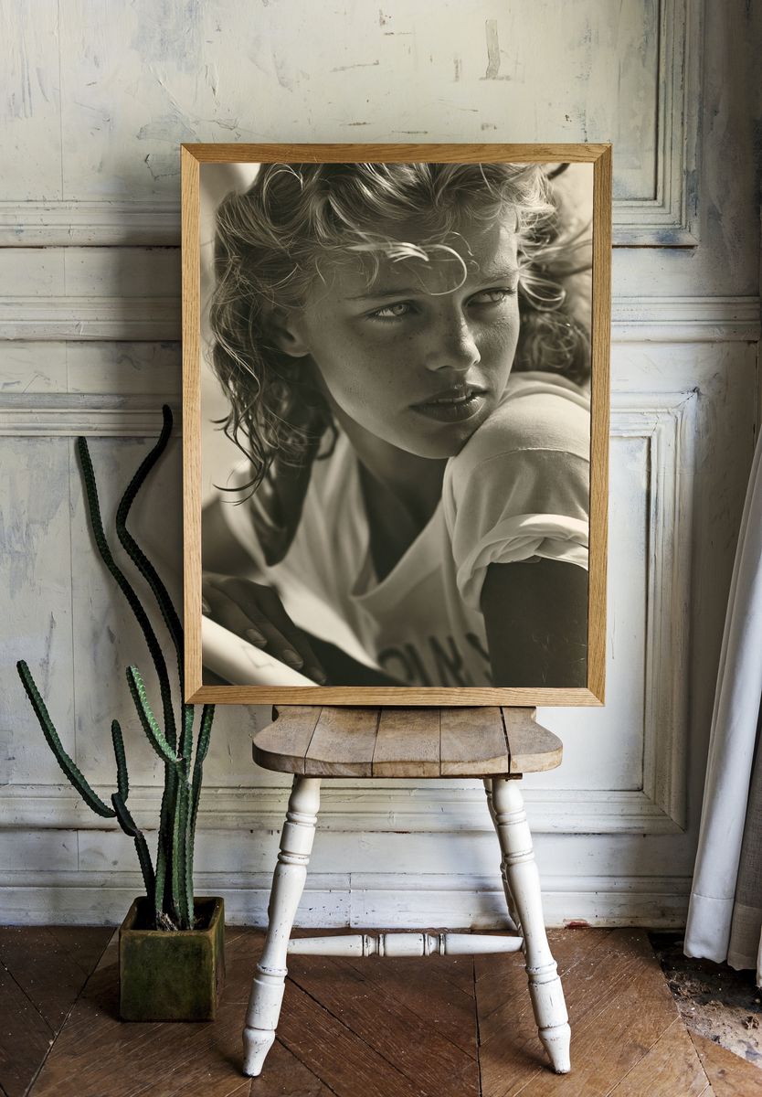 Sepia Portrait of a Young Woman Poster. room preview
