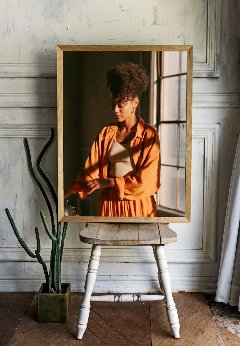Sunlit Portrait in Orange Poster. — room view 1