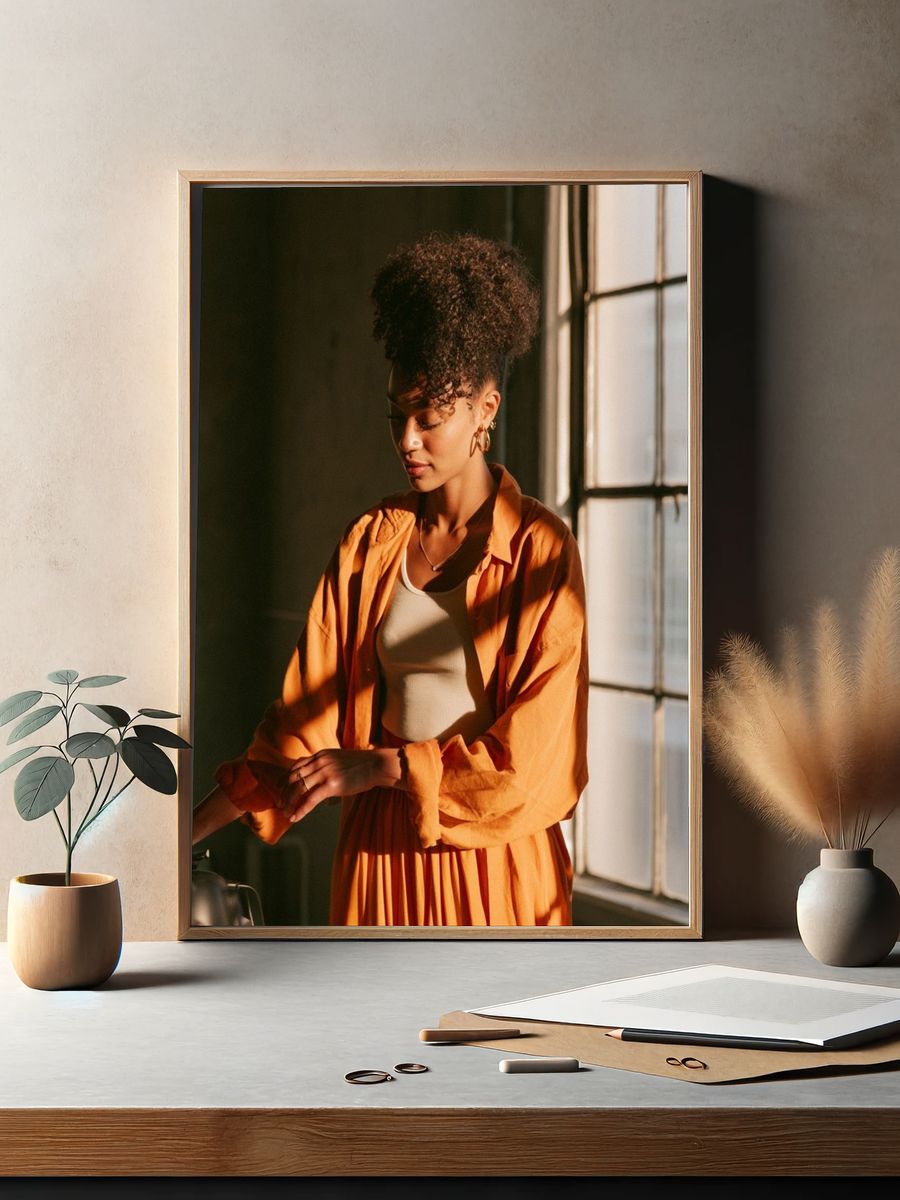 Sunlit Portrait in Orange Poster. — room view 2