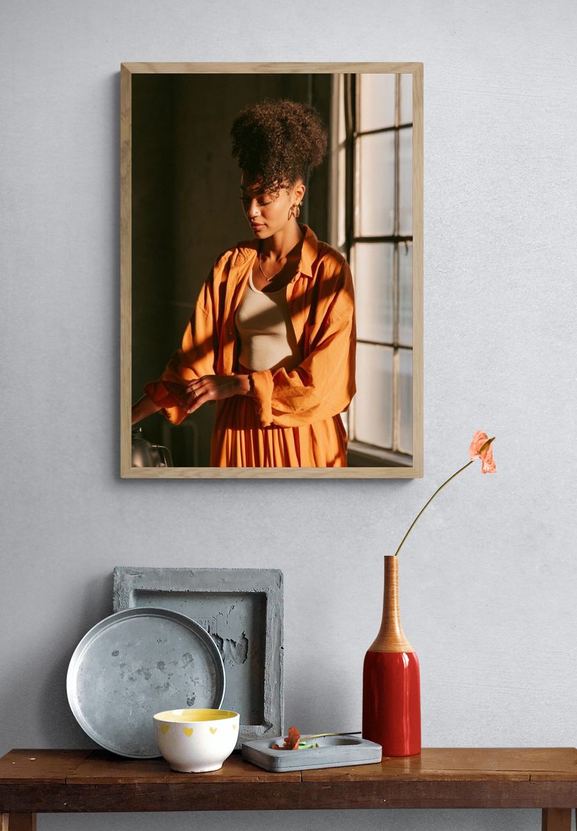 Sunlit Portrait in Orange Poster. — room view 3