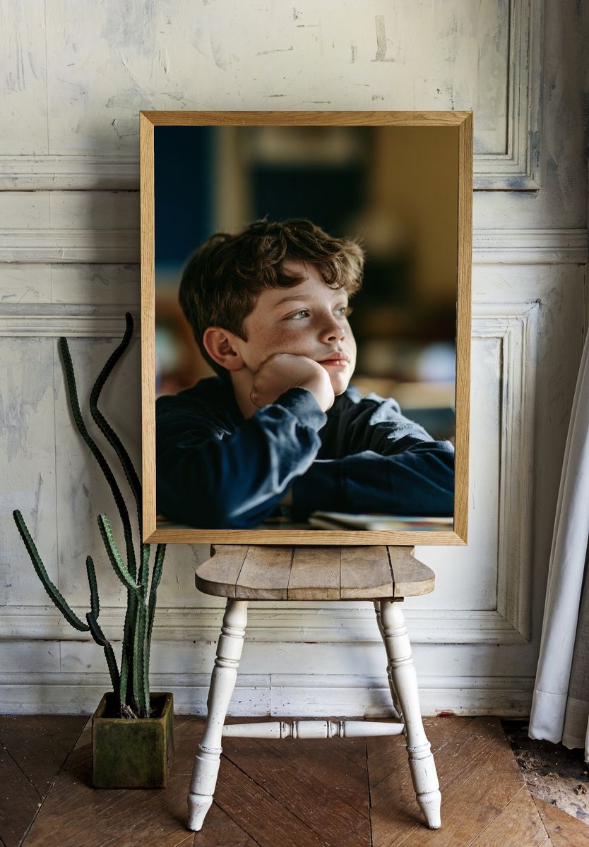Thoughtful Boy Portrait Print. — room view 1