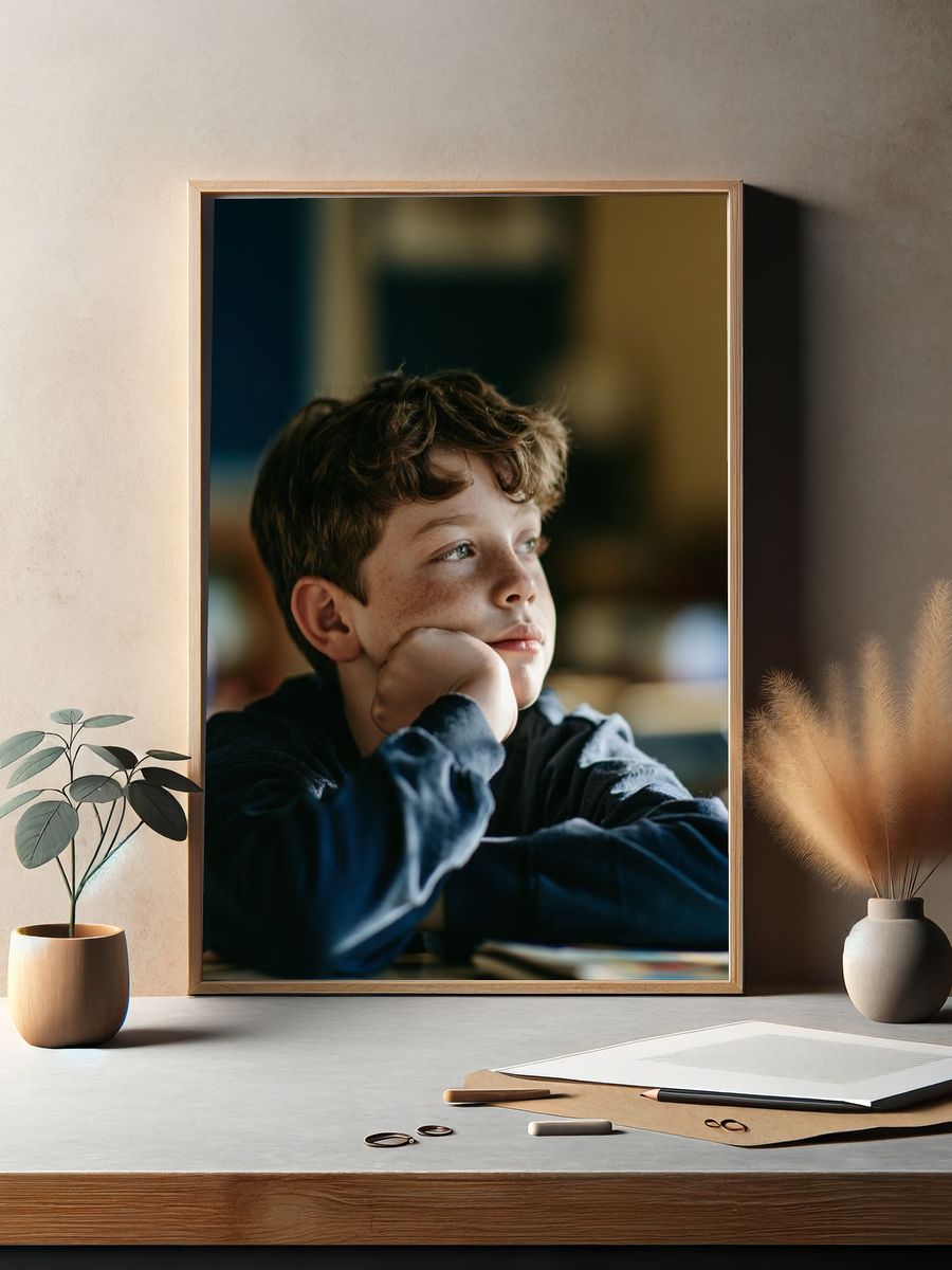 Thoughtful Boy Portrait Print. — room view 2