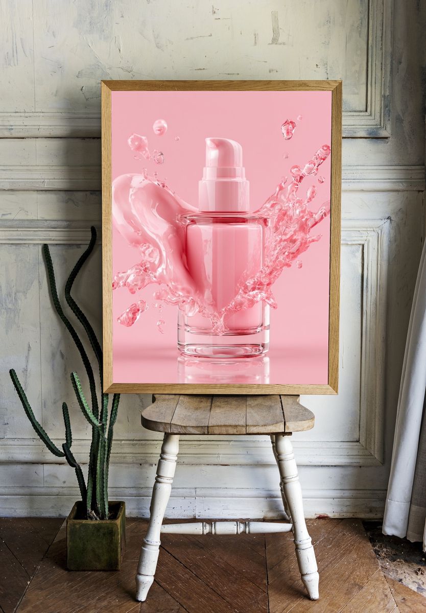 Pink Skincare Bottle Photography Poster. room preview